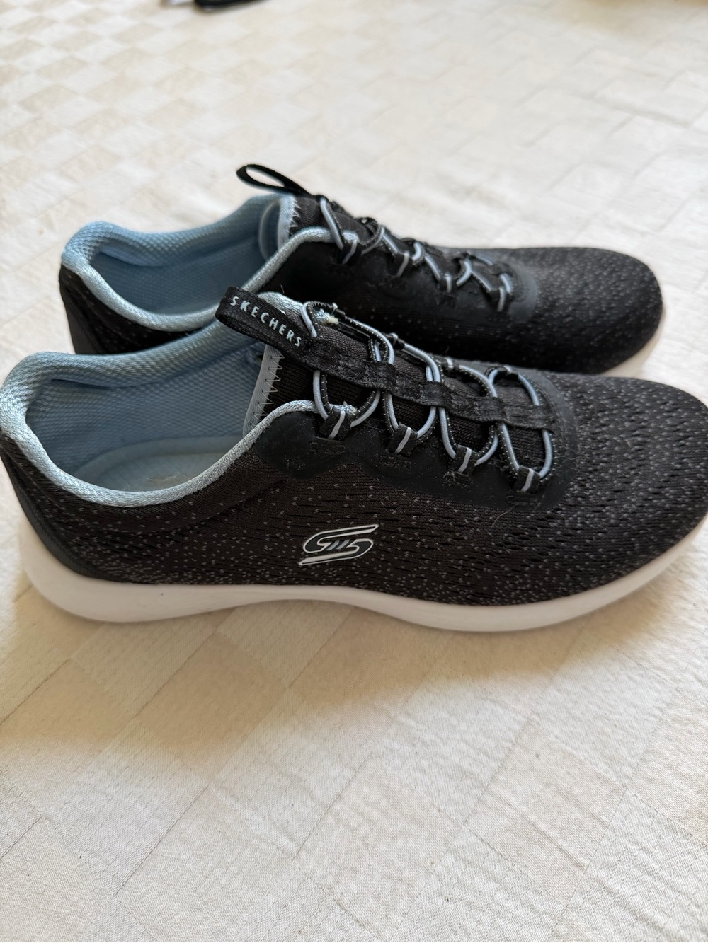 Skechers Black and Light Blue Slip-On Athletic Sneakers